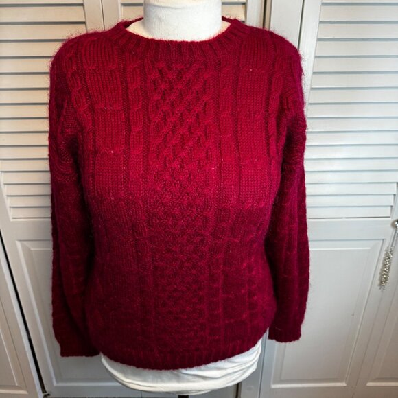 KNIT KNIT WOMENS MOHAIR BLEND CABLE KNIT CREWNECK SWEATER - Picture 1 of 7
